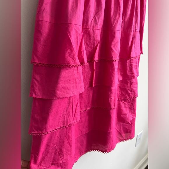 Madison Women 12 Pink 100% Cotton Lined Ruffle Crochet Preppy Classic Spring - Picture 7 of 9